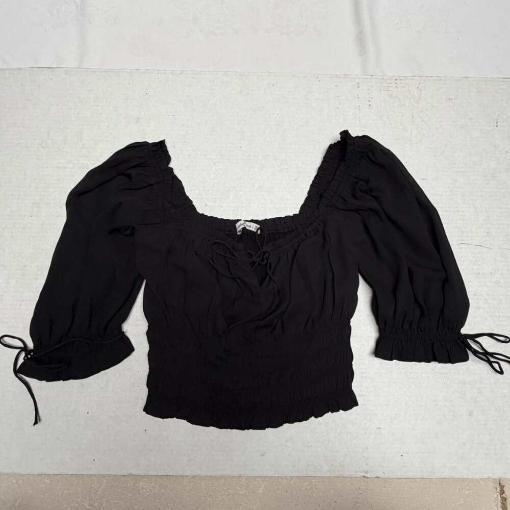Abercrombie & Fitch Shirt Womens Medium Black Milkmaid Off Shoulder Smocked Goth
